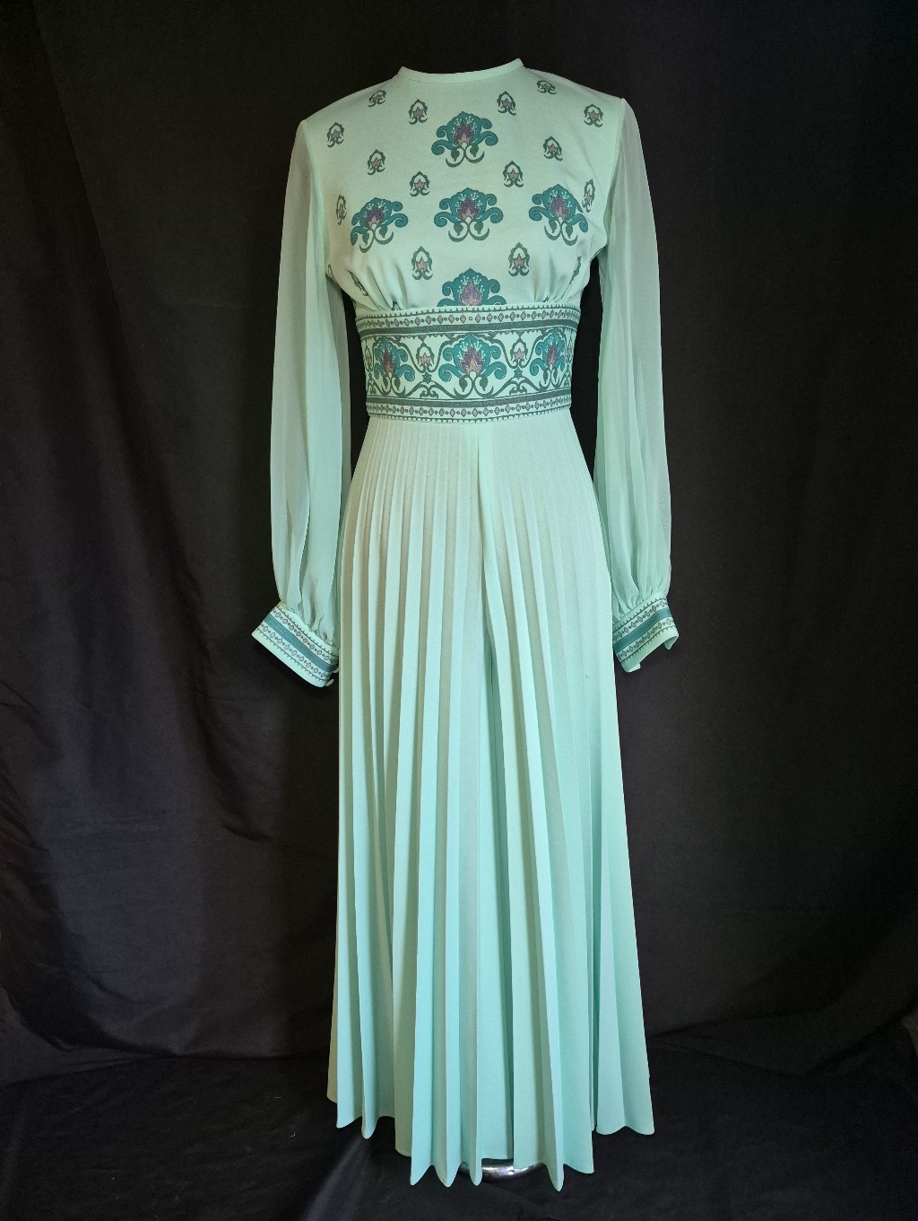 Vintage 70s Jumpsuit Mint Green Wide Leg Pleated Pant By Alfred Shaheen
